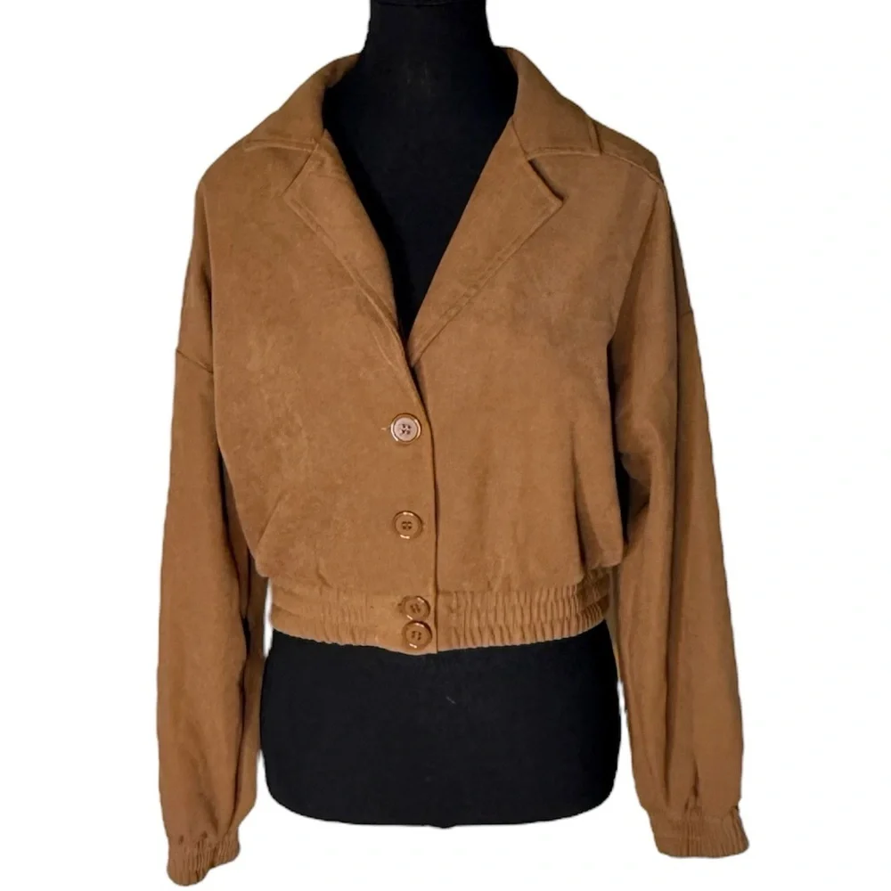 HYFVE Brown Crop Jacket Oversized Button Closure Streetwear Size Small - Picture 2 of 11